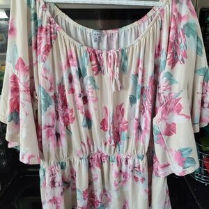 White Birch Pink and Cream Floral Blouse